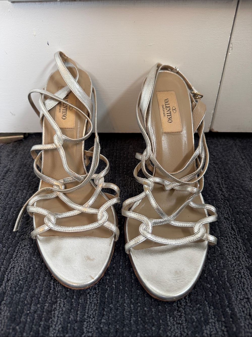 Valentino Metallic Silver Strappy High-Heel Sandals